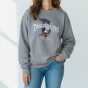 Vintage Disney Parks Women Sweatshirt L‎ Grey Mickey Mouse Disneyland Resort